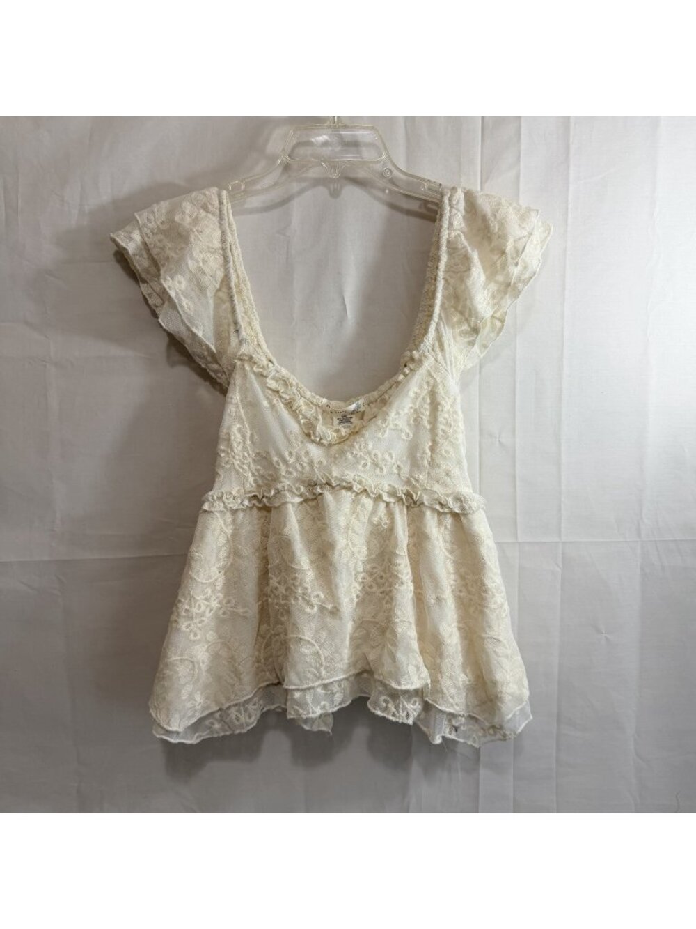 Altar’d State Flutter Sleeve Embroidered Layered Lace Top Cream Large